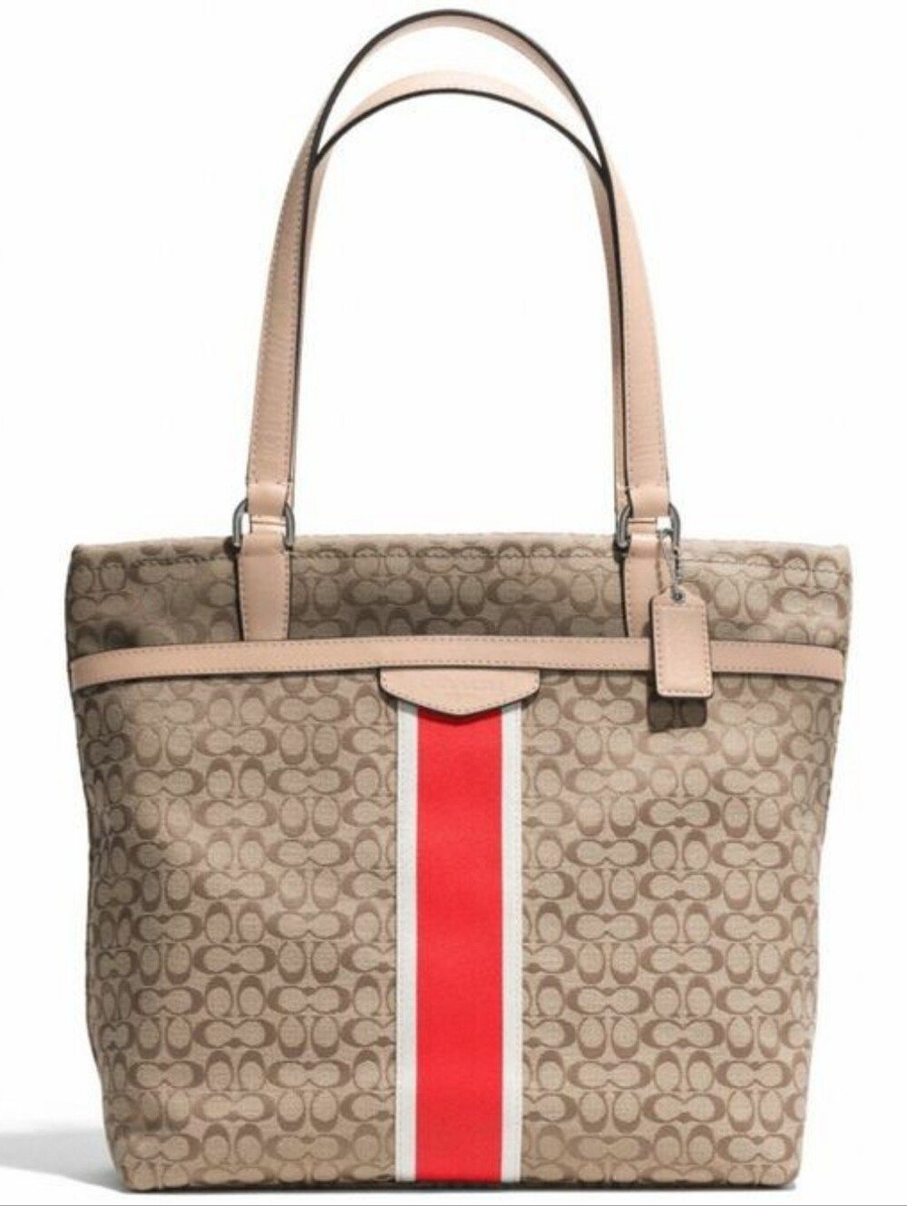 Coach Signature Stripe Monogram Tote Shoulder Bag Khaki Orange F27008 Y2K Preppy - Picture 1 of 16